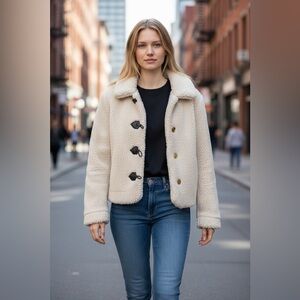 Zara Cream Sherpa Toggle Jacket, Size XS